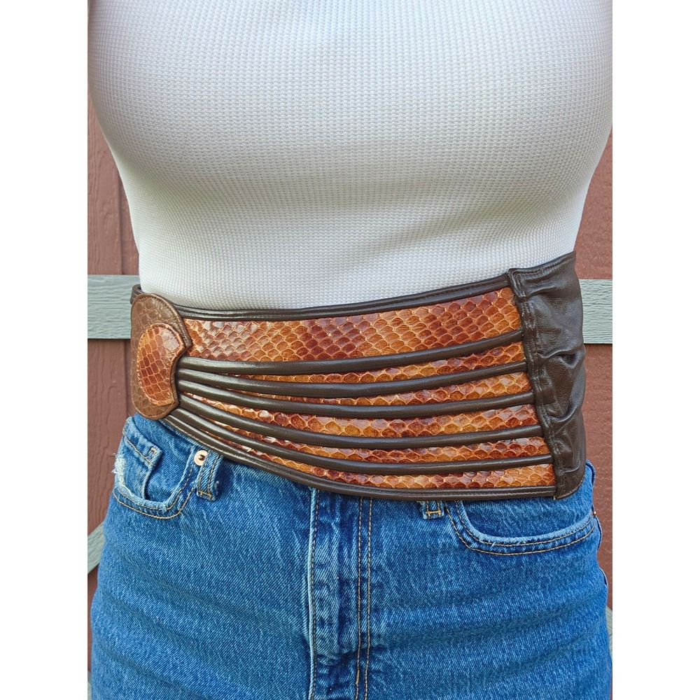 VTG 80s Python Snakeskin Wide Corset Waist Belt Size Medium Large Boho Western